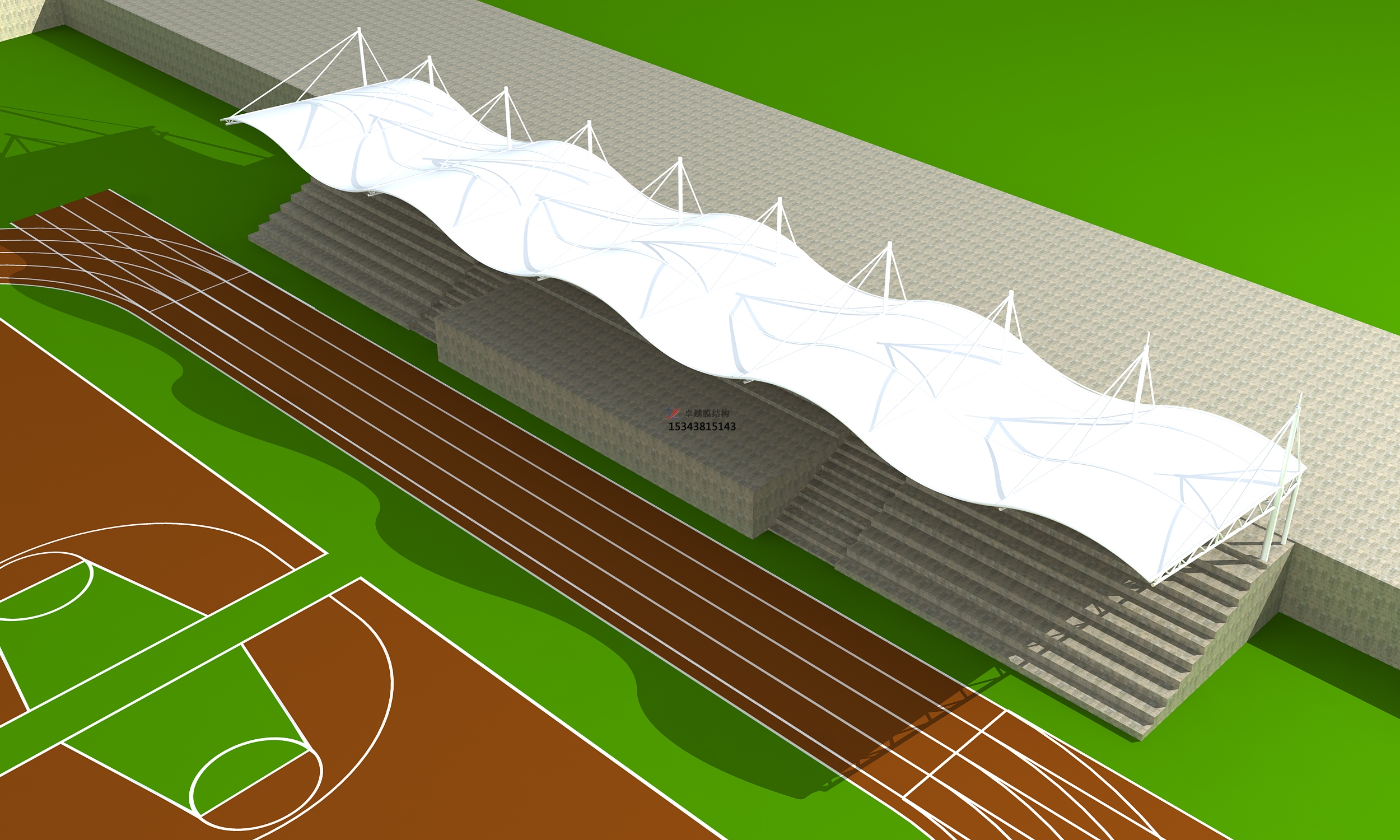 定襄體育公園膜結(jié)構(gòu)【看臺(tái)雨棚】門球場案例